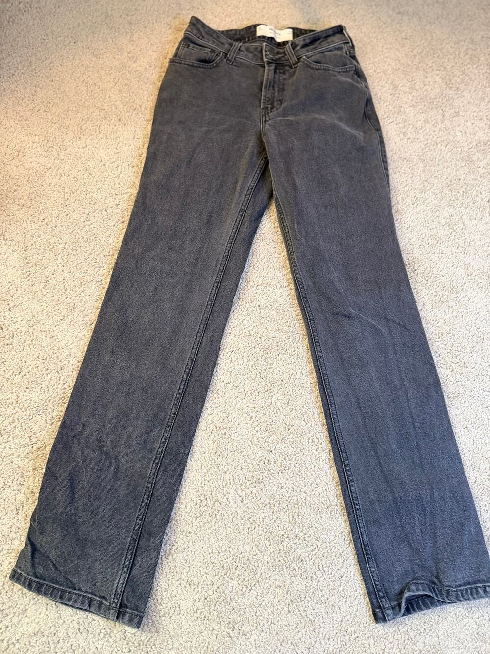 Hollister High Rise Straight Jeans Washed Black Faded Gray 90s Size 00R W24 Reg